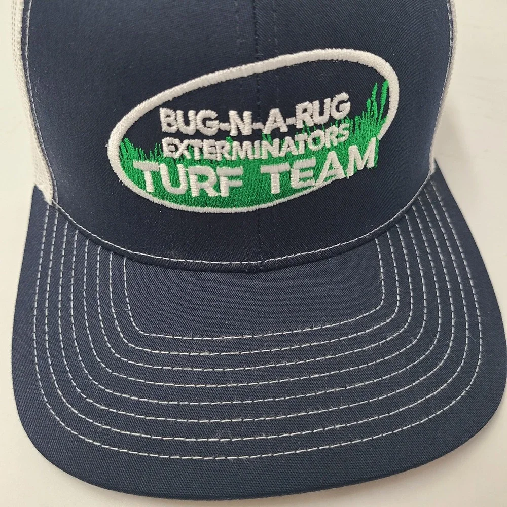 Bug-N-A-Rug Exterminators Hat‎ Snapback Trucker Richardson Blue White Turf Team